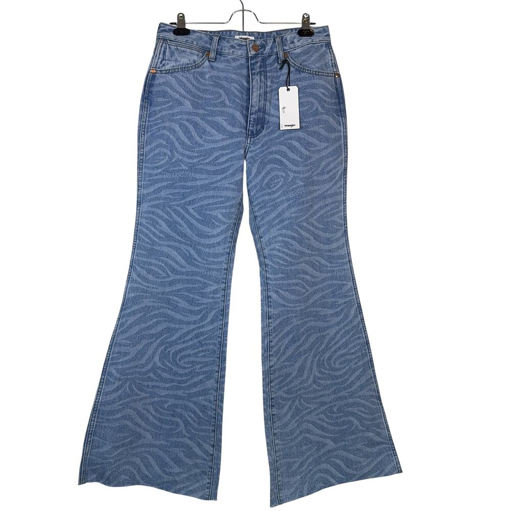 Wrangler Wanderer 622 Jeans 30x32 Blue Denim High Rise Flare Tiger Print NWT